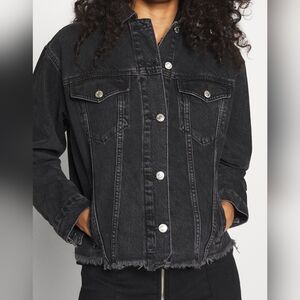 Topshop Black Distressed Denim Jacket Size 10